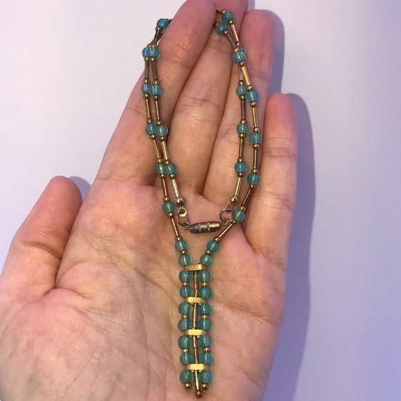 15 1/2" Blue Aquamarine and Gold Handmade Necklace - Picture 12 of 16